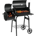 lehmann holzkohlegrill smoker grill 2-in-1 grill grill mit deckel integriertem thermometer und hitzebestaendigem griff fahrbarer grillwagen mit raedern 2-kammern standgrill fuer garten schwarz