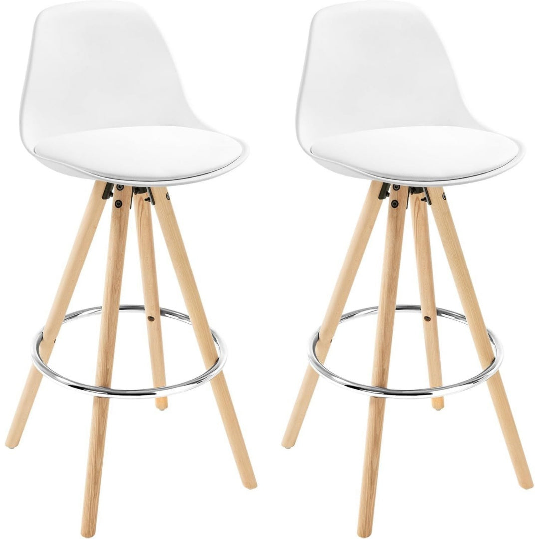 barhocker 2er set mit lehne kunstlederholz weiss barstuhl mit fussstuetze design stuhl 75cm kuechenstuhl holzgestell hocker fuer kueche bar