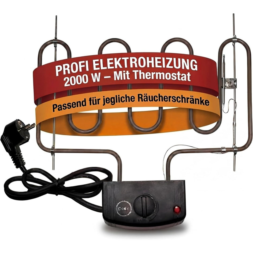 raeucherofen elektroheizung 2000 w mit thermostat heizspirale zur praezisen temperaturregelung fuer raeucherschrank smoker universelle heizschlange kompatibel mit vielen herstellern