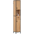 badezimmerschrank badschrank schmal hochschrank badezimmer bad schrank stehend mit schublade offenem fach verstellbaren ablagen 30x180x30 cm schwarz helle eiche