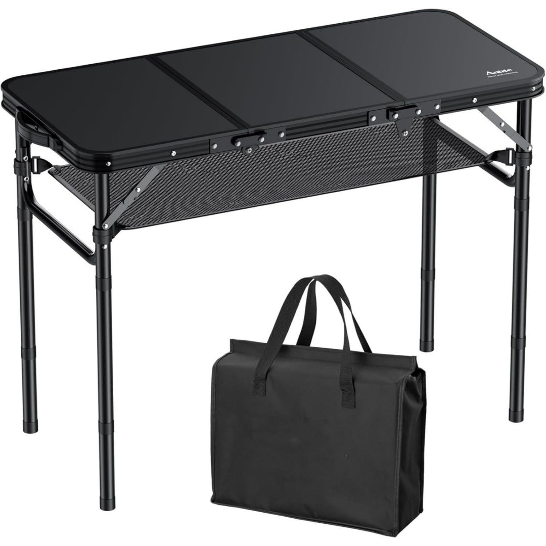 anbte campingtisch klappbar 88x40cm aluminium rahmen 3 hoehenverstellbar 264870cm picknicktisch mit aufbewahrungsnetz tragbar koffertisch grilltisch fuer camping strand balkon ganz schwarz