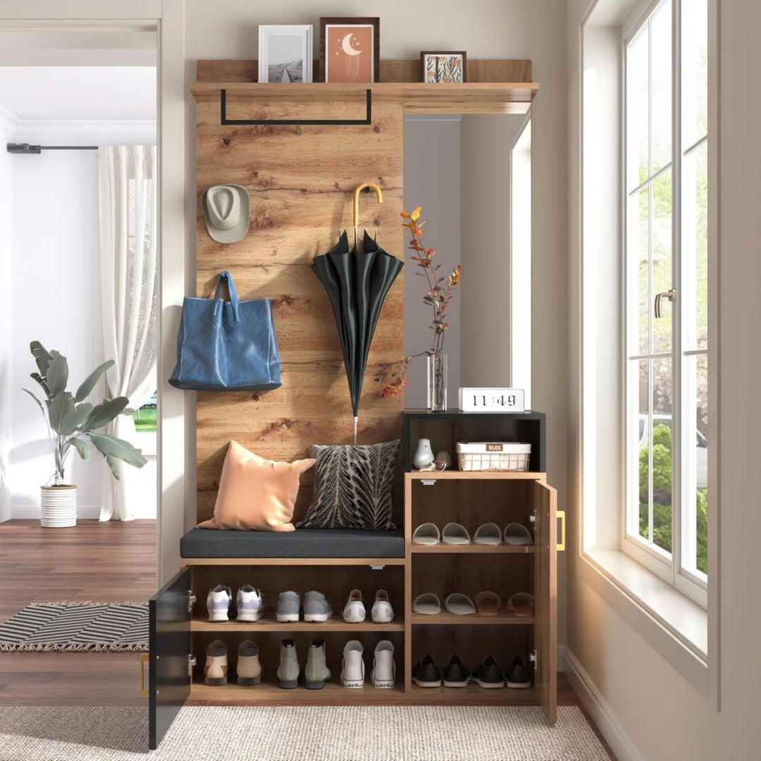 zyloyal10 garderoben-setmit 4 kleiderhaken spiegel schuhschrank wandgarderobe oberes ablagefach flurgarderobe sitzbank