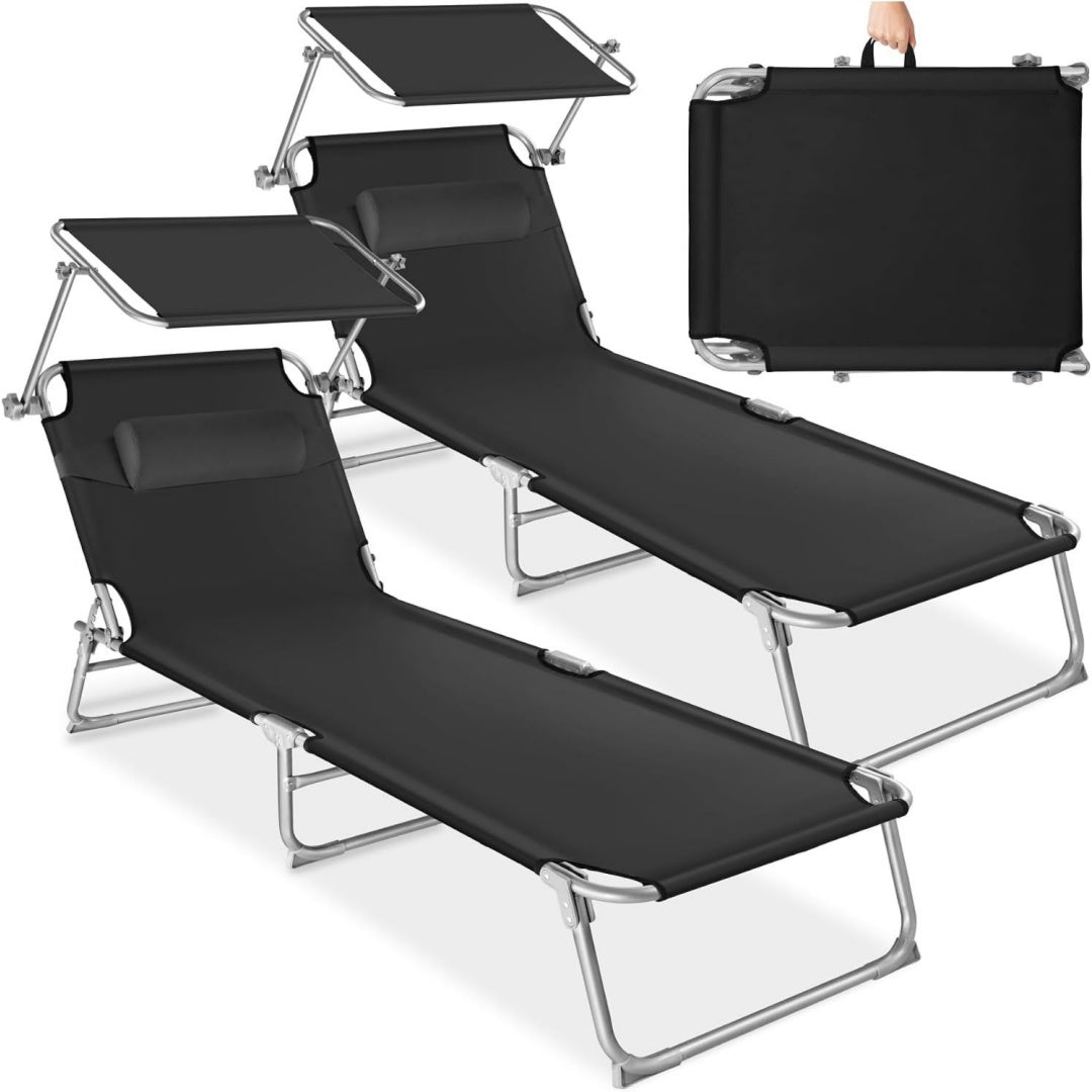 2er set sonnenliege - leicht und klappbar leichte liege fuer camping und garten perfekter liegestuhl mit dach transportable und zusammenklappbar mit griff