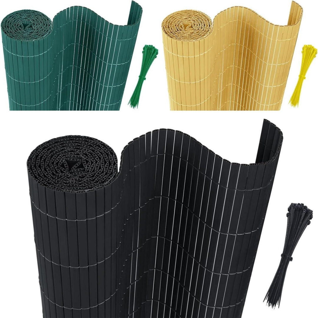 aufun sichtschutzmatte pvc sichtschutzzaun 90x600cm anthrazit mit kabelbindern standard sichtschutz bambus windschutz fuer garten balkon und terrasse-interne w-struktur verstaerkte lamellen