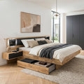 lomadox schlafzimmer doppelbett mit 2 bettschubladen 180x200 cm liegeflaeche in eiche und graphit inkl kopfteilpolster beleuchtetem glaspaneel