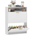 schuhschrank mit 2 klappen 2 tueren fuer 12-16 paar 80x24x1025cm weiss schmal schuhkipper ablageflaeche schuhkommode fuer flur eingang