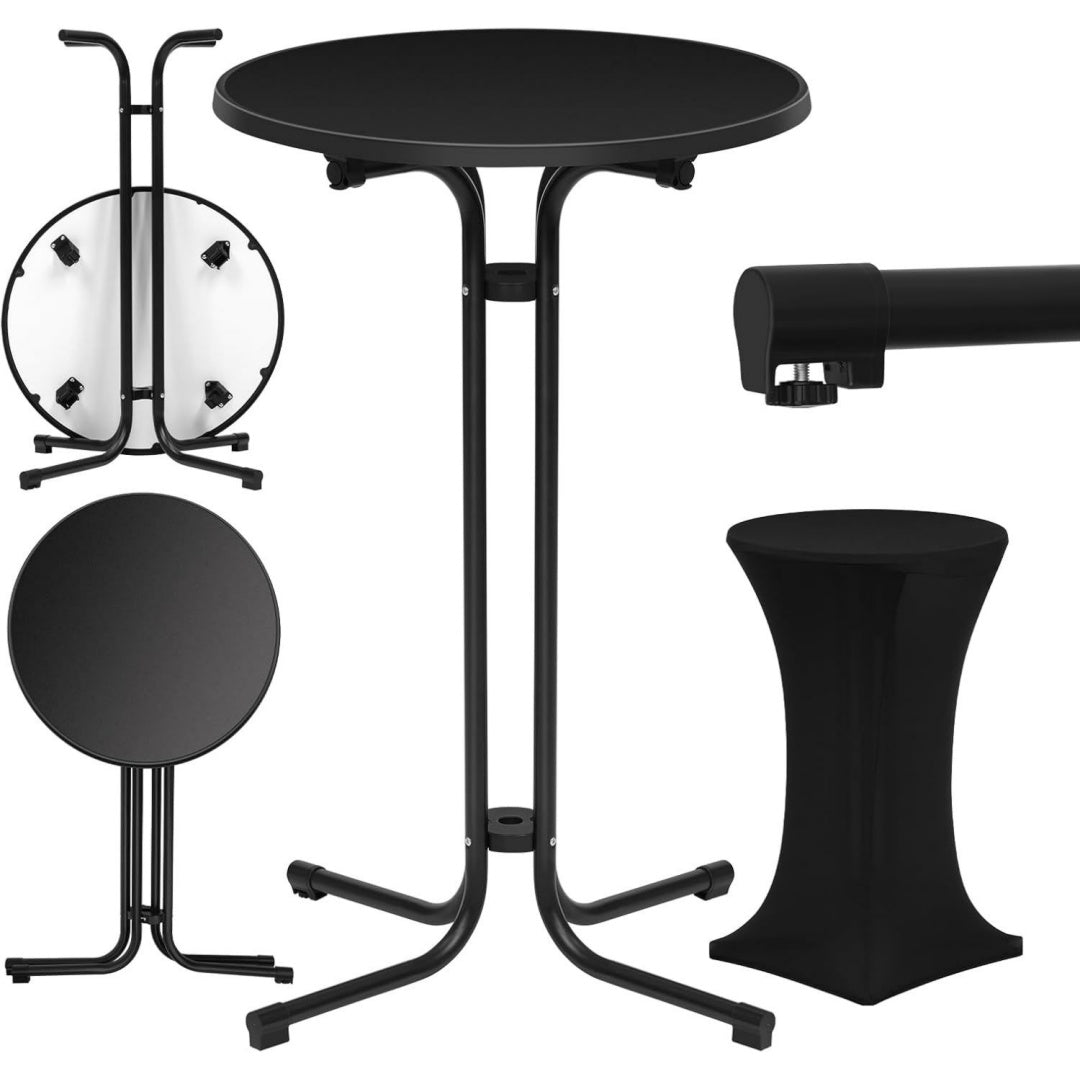 stehtisch klappbar bistrotisch mit husse gartentisch wetterfest rund bartisch 70 cm hochtisch 110 cm beistelltisch indoor outdoor fuer garten party hochzeit metallrohre schwarz