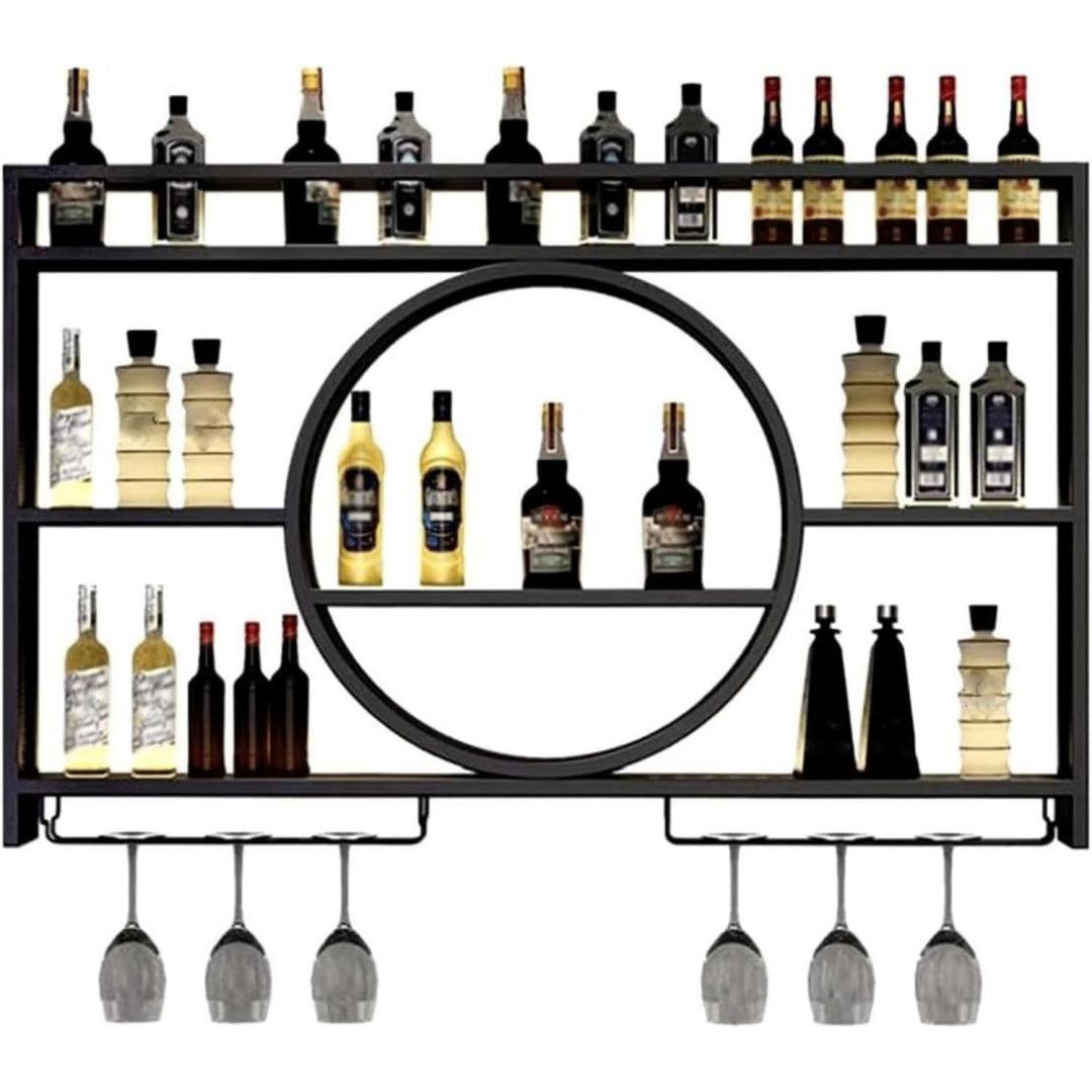 weinregal metall schwarz wand bar regal haengend 140 15 80cm wandbar wine rack 7-30 flaschen mit glashalter barregal wand deko vintage weinstaender schnapsregal fuer kueche restaurant home