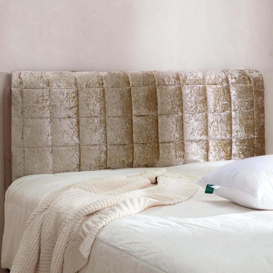bettkopfteil hussen-verdickter soft-stretch samt-flanell bezug elastischer rundumschutz mit seitentaschen staubdichter schoner fuer polsterbett schlafzimmer 150 x 70 cm gold