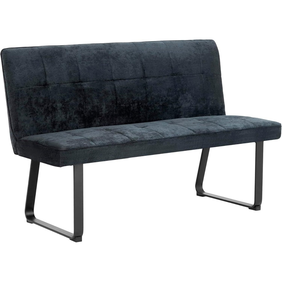 bank talea bank mit rueckenlehne b 140 h 92 t 59 cm moderne sitzbank mit einem webstoff-bezug dunkelgrau metall gestell schwarz pulverbeschichtet