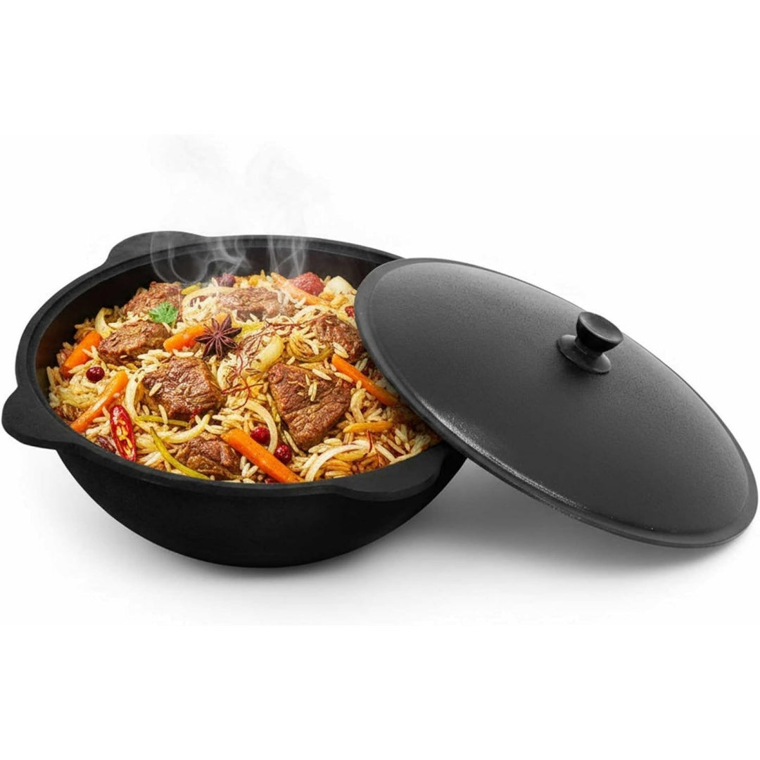 4bigfun kazan aus gusseisen 10 l mit aluminium deckel usbek schwenktopf namangan uzbekisch asia wok gusseisentopf grillwok