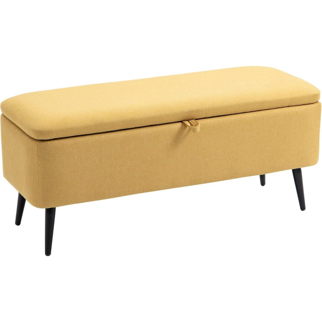 sitzbank mit stauraum fuer flur bis 150 kg 101 x 385 x 445 cm gelb polsterbank mit leinenoptik sitztruhe mit stahlbeine truhenbank wohnzimmer schlafzimmer bettbank
