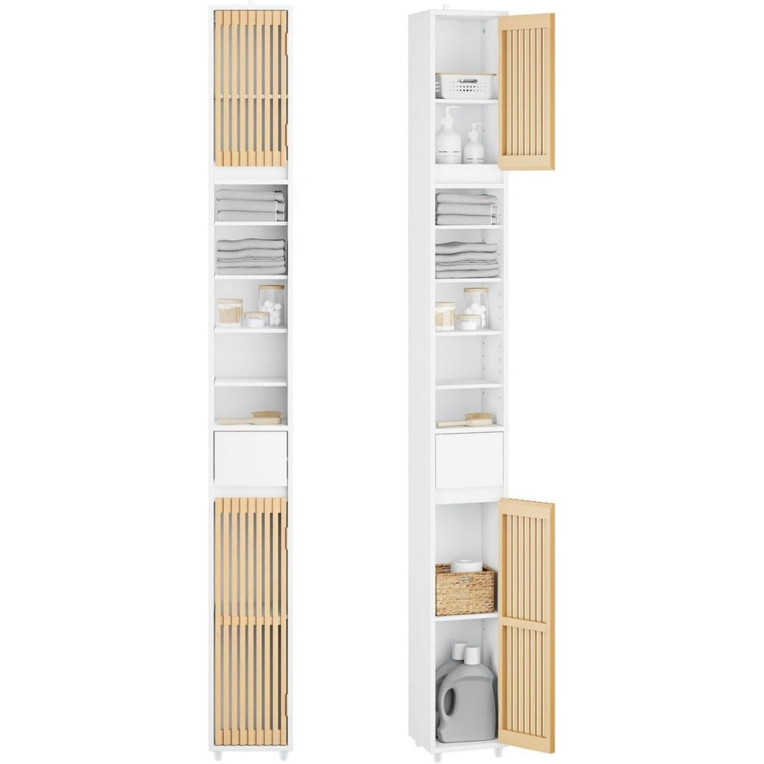 badezimmerschrank schmal mit beluefteten bambustueren 20x20x180cm hochschrank badschrank fuer kleine baeder platzsparender badezimmer schrank fuer waschbecken toilette waschmaschine bzr34-bw